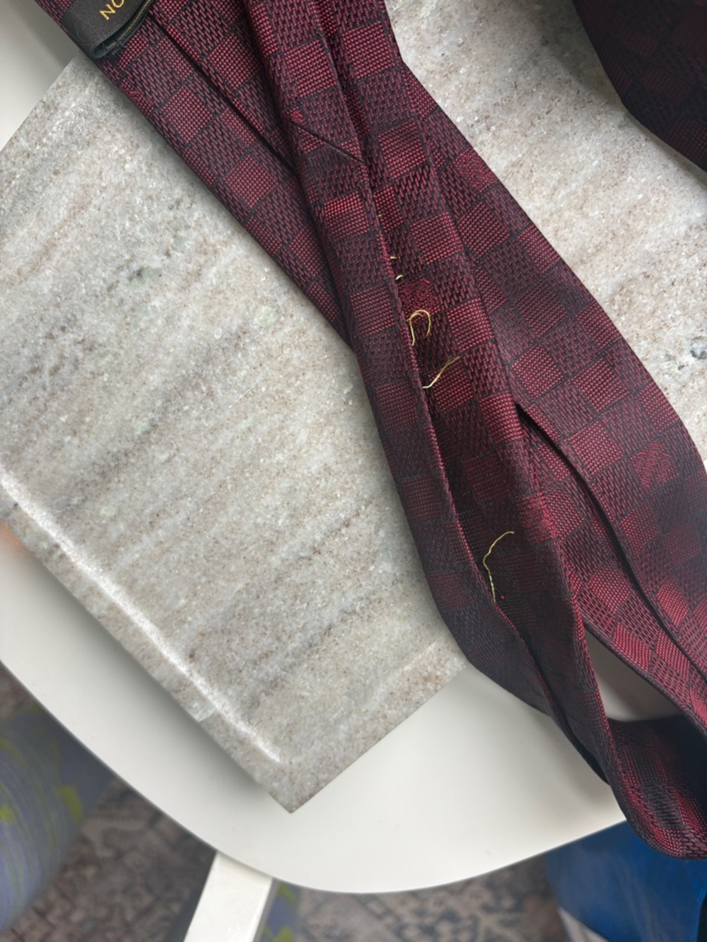 Louis Vuitton Damier Red Burgundy Checker Silk Tie - Picture 5 of 11